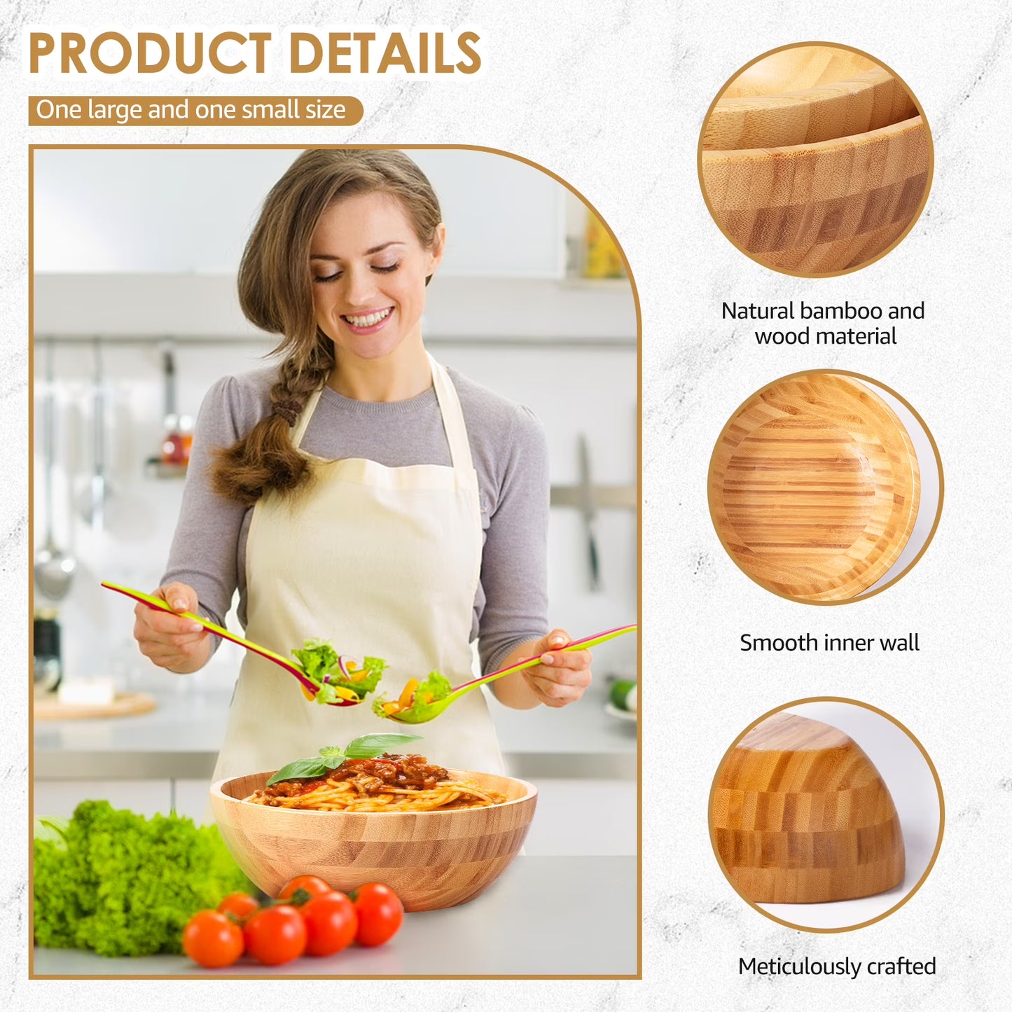 Wekvgz Bamboo Fruit Bowl Large Capacity Bamboo Salad Bowl
