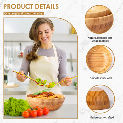 Wekvgz Bamboo Fruit Bowl Large Capacity Bamboo Salad Bowl