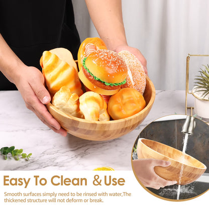 Wekvgz Bamboo Fruit Bowl Large Capacity Bamboo Salad Bowl