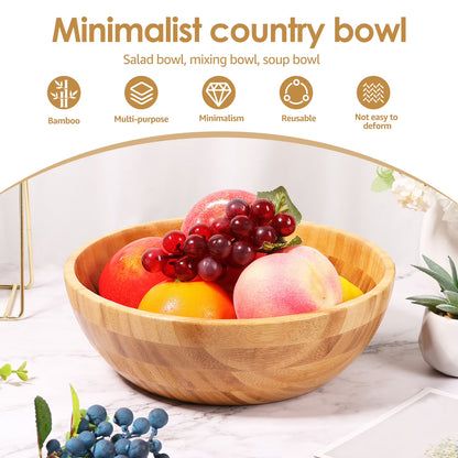 Wekvgz Bamboo Fruit Bowl Large Capacity Bamboo Salad Bowl
