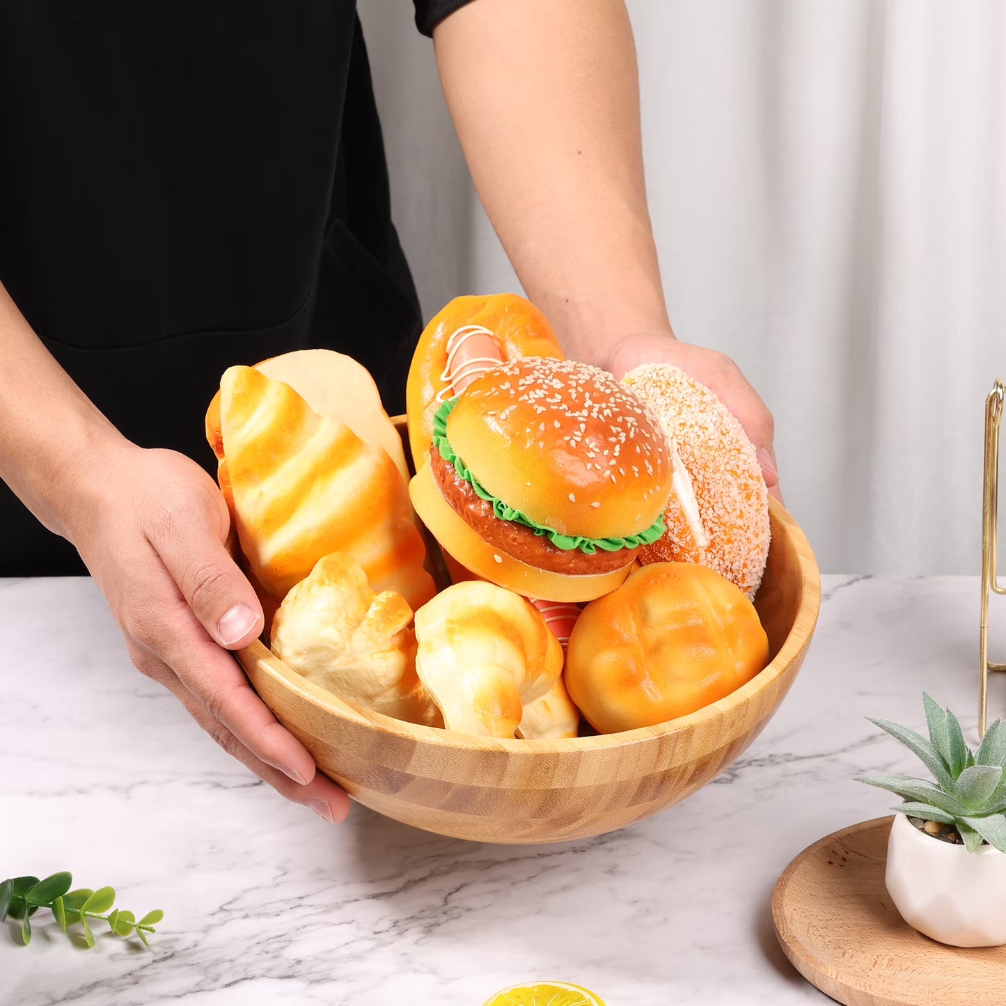 Wekvgz Bamboo Fruit Bowl Large Capacity Bamboo Salad Bowl