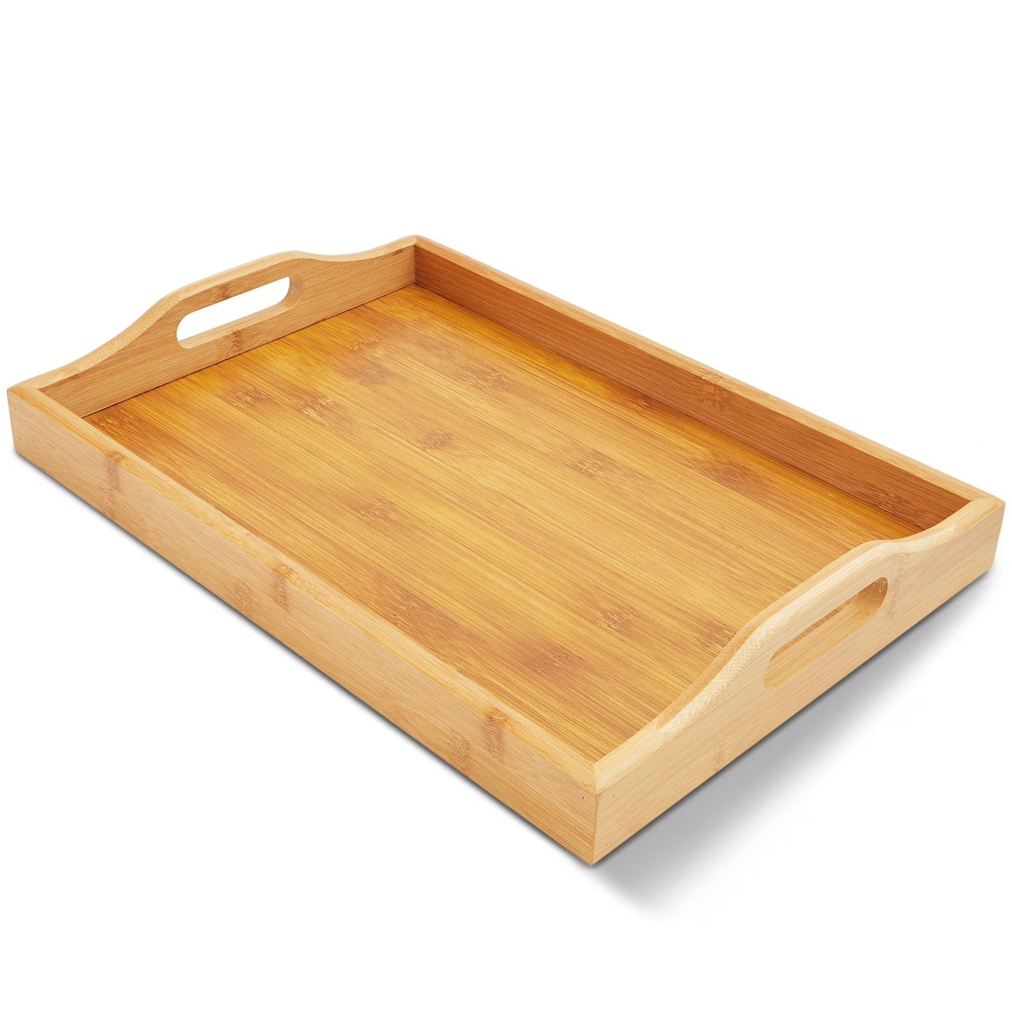 Bamboo Wood Serving Tray with Handles for Breakfast in Bed, Kitchen Counter, Ottoman (16 x 11 x 2 In)