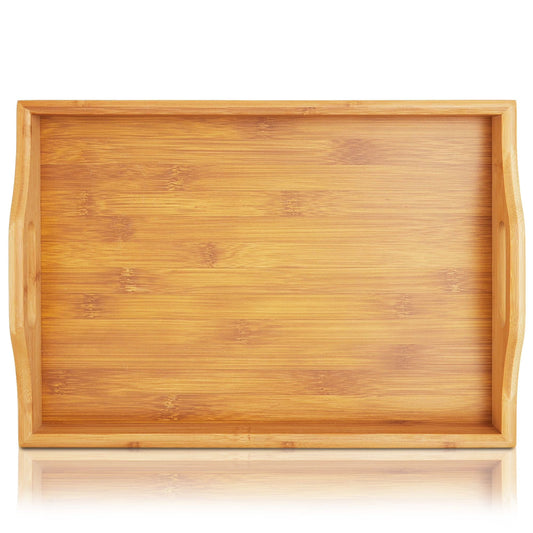 Bamboo Wood Serving Tray with Handles for Breakfast in Bed, Kitchen Counter, Ottoman (16 x 11 x 2 In)