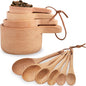 10 Piece Measuring Cups and Measuring Spoons Set, Handcrafted Wood Measuring Cups with Tablespoon & Teaspoon Measuring Spoons