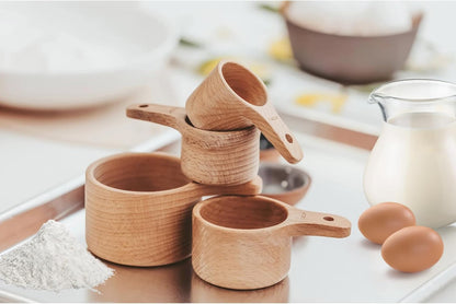 10 Piece Measuring Cups and Measuring Spoons Set, Handcrafted Wood Measuring Cups with Tablespoon & Teaspoon Measuring Spoons