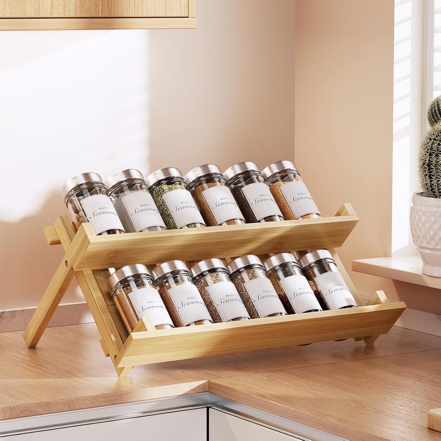 Delamu 2-Tier Foldable Bamboo Cabinet Organizer Shelf