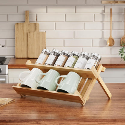 Delamu 2-Tier Foldable Bamboo Cabinet Organizer Shelf