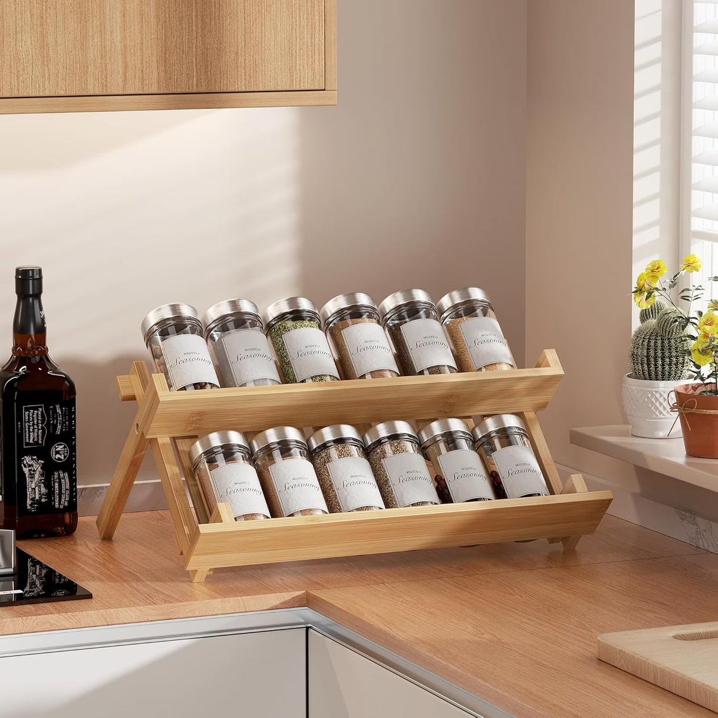 Delamu 2-Tier Foldable Bamboo Cabinet Organizer Shelf