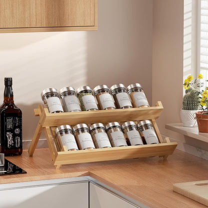 Delamu 2-Tier Foldable Bamboo Cabinet Organizer Shelf