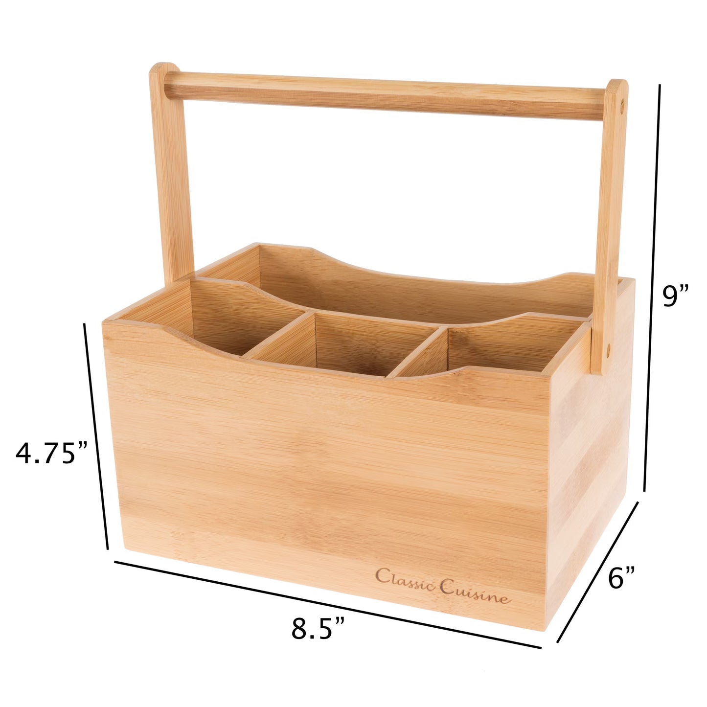 Classic Cuisine Bamboo Flatware Caddy – 4-Slot Portable Utensil Organizer