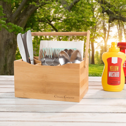 Classic Cuisine Bamboo Flatware Caddy – 4-Slot Portable Utensil Organizer