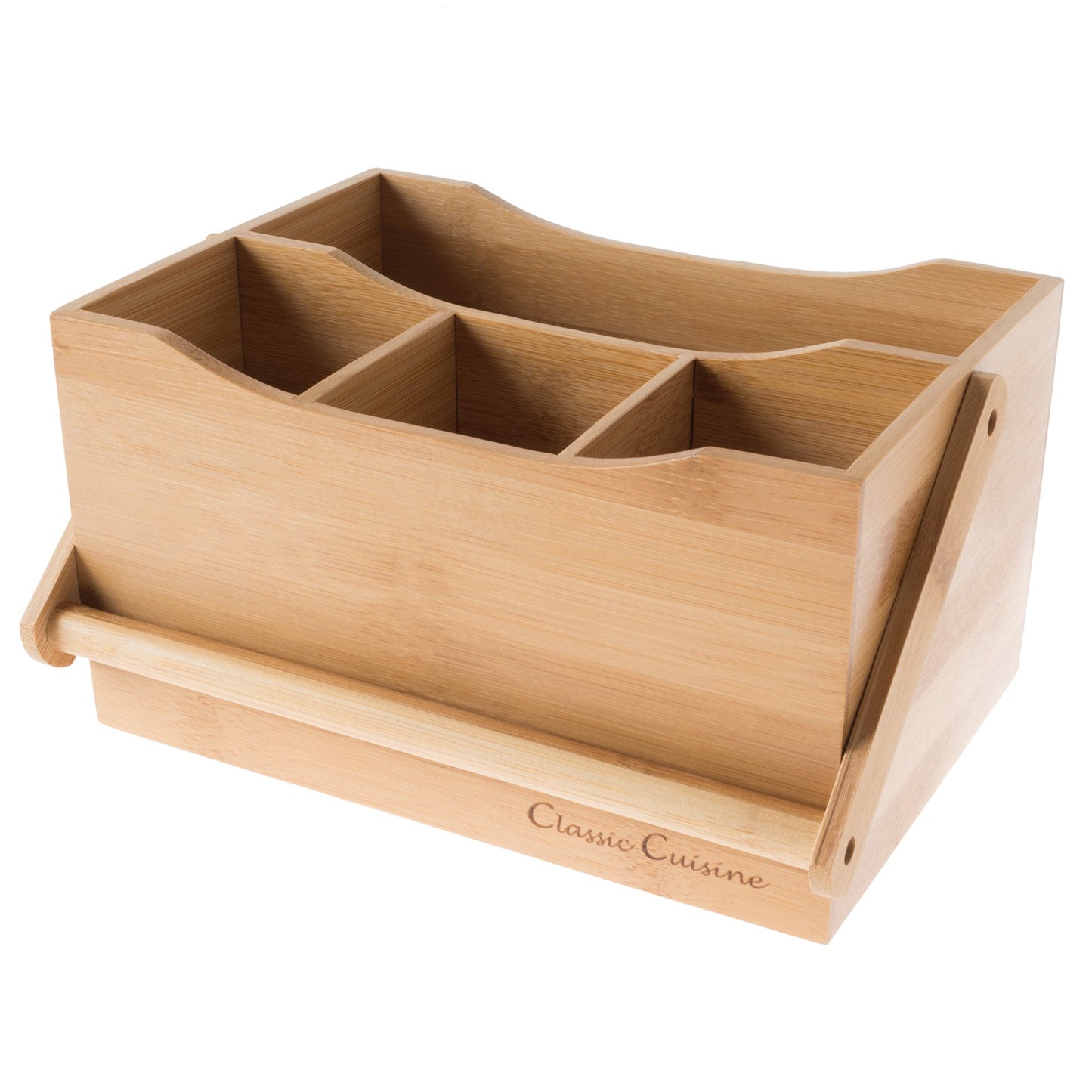 Classic Cuisine Bamboo Flatware Caddy – 4-Slot Portable Utensil Organizer