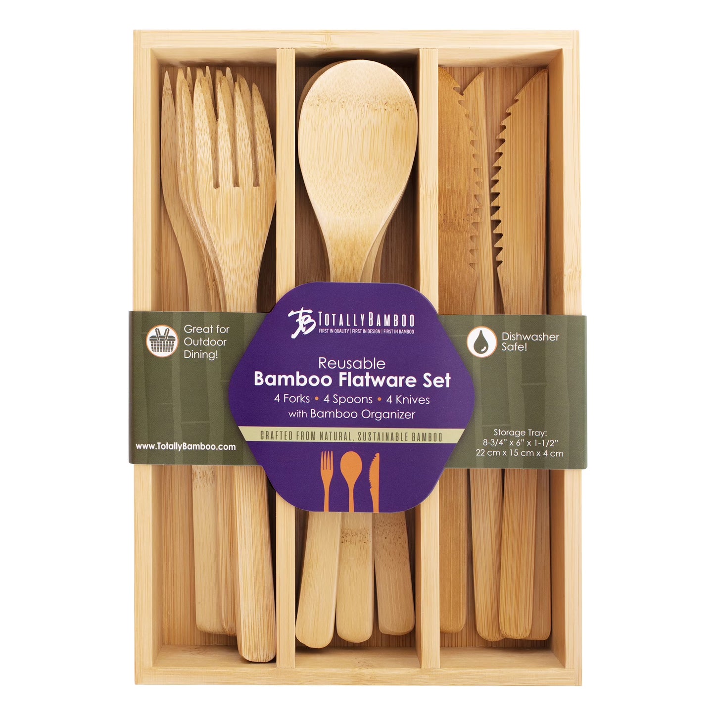Totally Bamboo 12-Piece Bamboo Flatware Set with Portable Storage Case