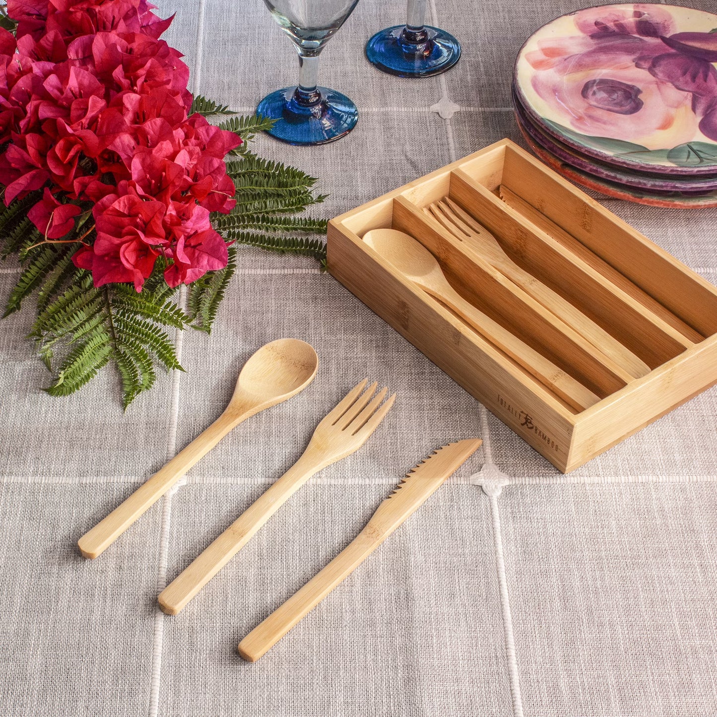 Totally Bamboo 12-Piece Bamboo Flatware Set with Portable Storage Case