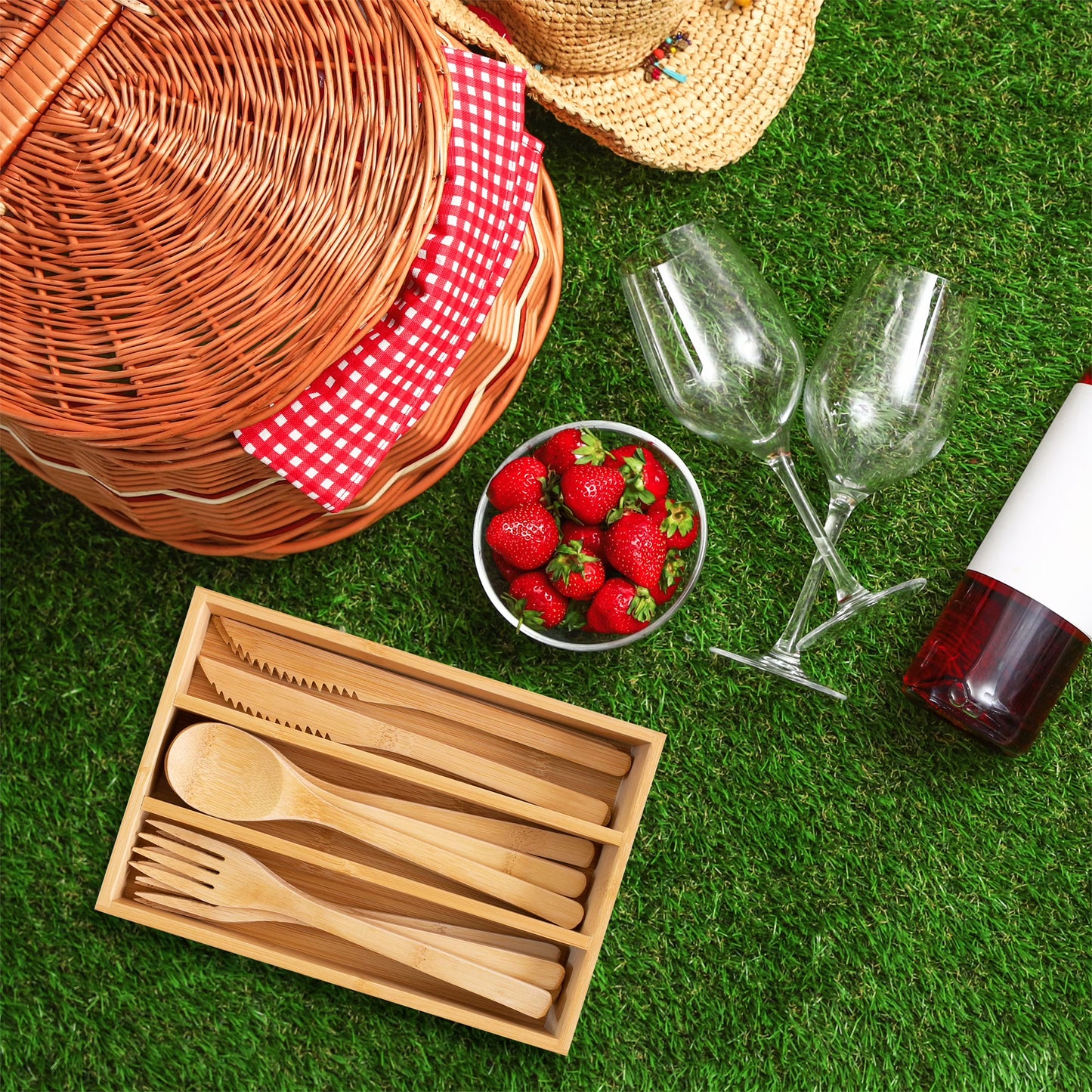Totally Bamboo 12-Piece Bamboo Flatware Set with Portable Storage Case