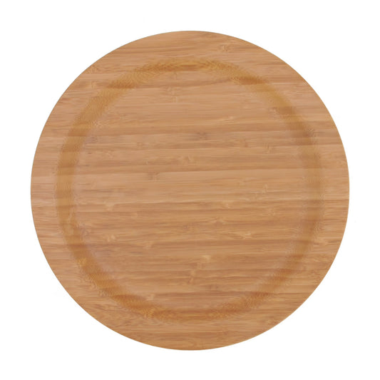 BambooMN 12" Diameter Round Bamboo Ecoware Reusable Dinnerware Plates, 4-Piece Set