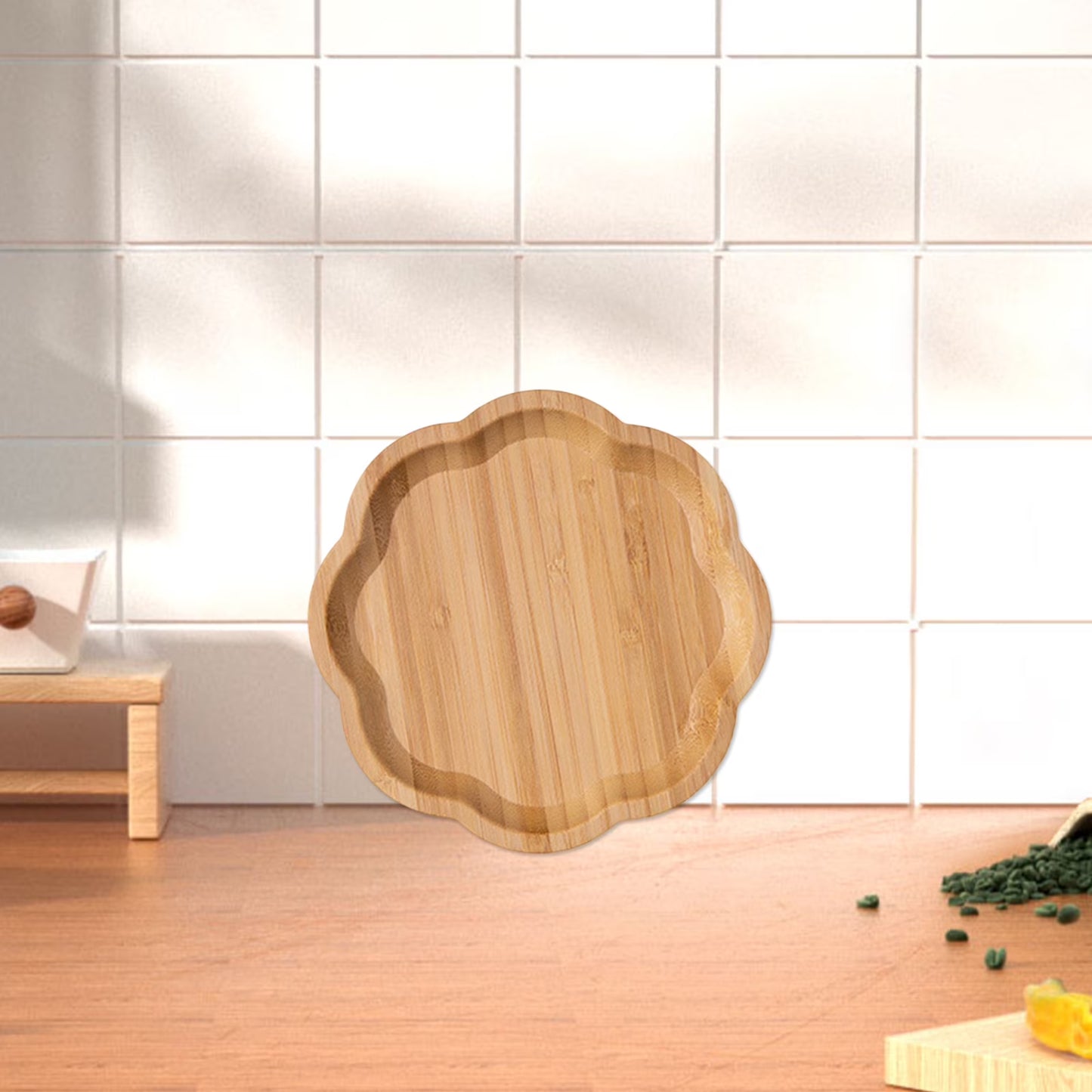 Bamboo Serving Tray for Snacks and Fruit, Square Wooden Storage Platter, Smooth Splinter-Free, 6–8 Inch Sizes