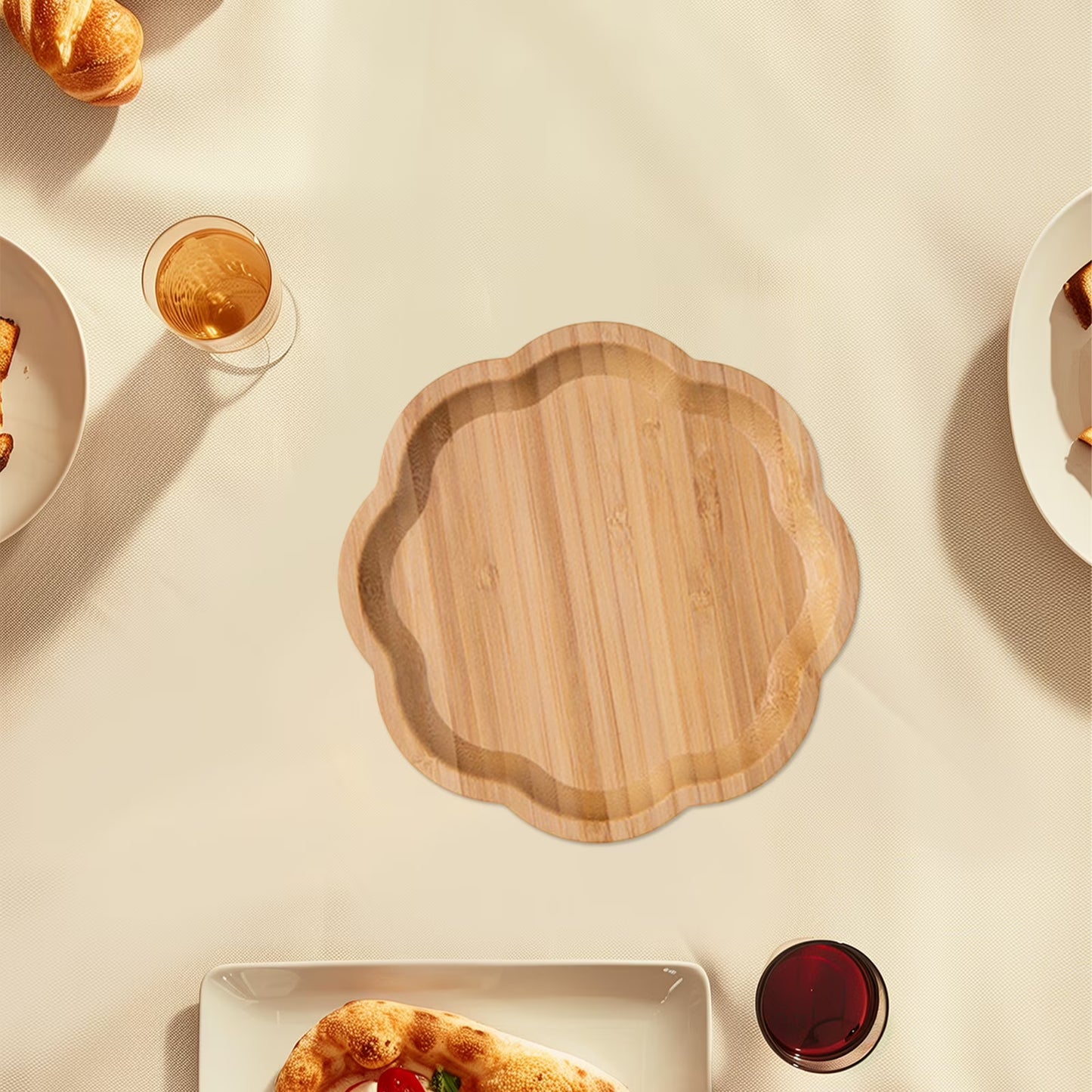 Bamboo Serving Tray for Snacks and Fruit, Square Wooden Storage Platter, Smooth Splinter-Free, 6–8 Inch Sizes