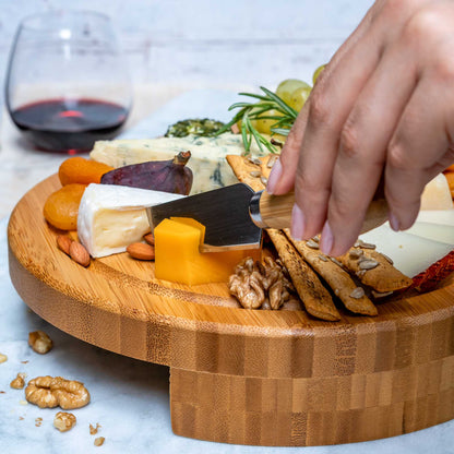 BlauKe® Bamboo Cheese Board and Knife Set – 10-Inch Round Charcuterie Board, Serving Tray & Platter